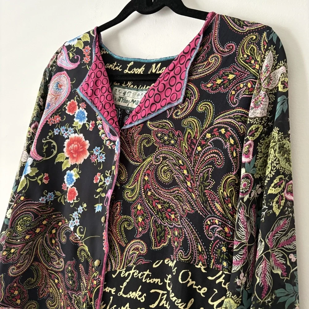 Nothing Matches Mixed Print Button Front Top Size 0 XS Patchwork Artsy Boho USA